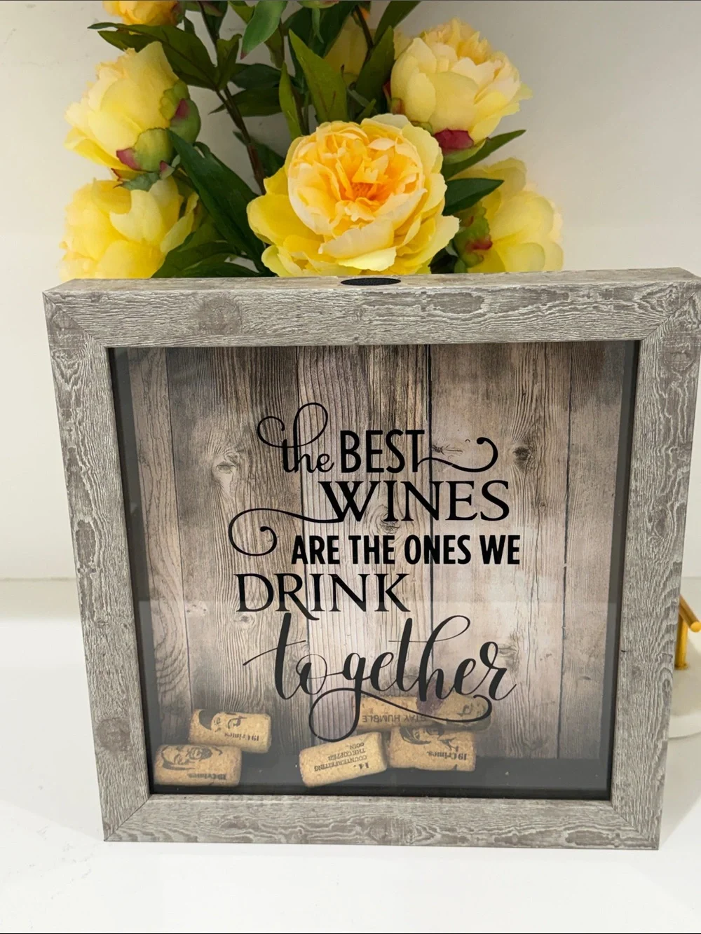 Wine Cork Shadow Box Sign - Gray Wood